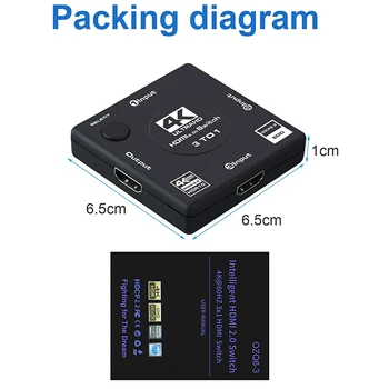 2020 Geriausias HDMI Jungiklis 4K 60Hz HDMI Switcher 3 jungtys HDMI Jungiklis Adapteris 3 in 1 out HDMI Jungiklis 2.0 Konverteris PS4 Pro TV BOX