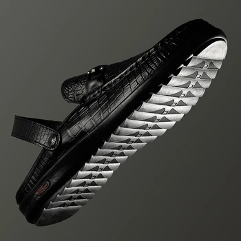 FIXSYS Prekės natūralios Odos Šlepetės Vyrams Lengvas Pusė Batai Aukštos Kokybės Krokodilas Anti-slip Mulų Kvėpuojantis Black Sandalai