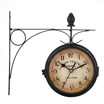 Lauko Laikiklis Laikrodis Sodo Stotis Sieninis Laikrodis Dvipusis Laikrodis Juodas/Baltas Retro Europos Stiliaus Apdaila FP8