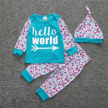 2018 naujas mados mergina spausdinimo drabužių nustatyti ins kūdikių 3pcs nustatyti long sleeve T-shirt + ziajać + hat kūdikių drabužiai