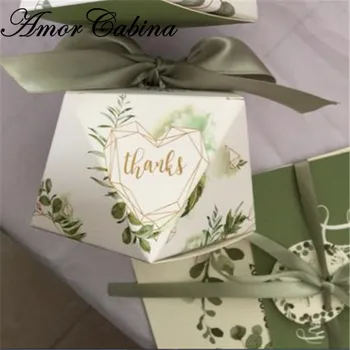 Naujas rombo formos žalia lapų, miško stiliaus AČIŪ saldainių, šokolado dėžutė vestuves, kaip dovanų šalis tiekia dovanų dėžutėje