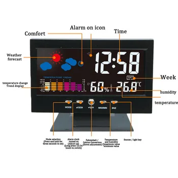 Naujas Skaitmeninis LED Laikrodis-Žadintuvas Atidėti Kalendorius Termometras, Oro Spalvotas Ekranas