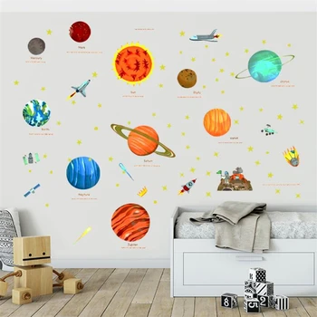3D Kosmoso planetos sienų lipdukai vaikų kambarys, vaikų darželis kūdikio kambario sienų apdaila, miegamojo durų lipdukai
