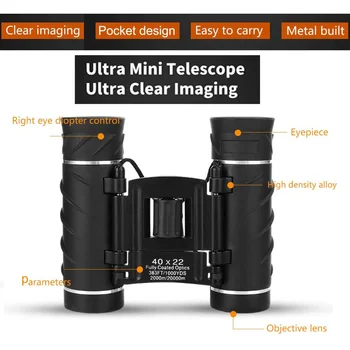 40x Kompaktiškas kryptinis Žiūronai Ilgo Nuotolio Lankstymo 1000m HD Galingas Mini Teleskopo Optika Medžioklės Sporto Juodos Vaikai Teleskopas