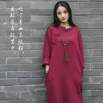 Plius Dydis 4XL 5XL 6XL Kinijos prarasti atsitiktinis Qipao suknelė,Pavasarį ir Autunm medvilnės skalbiniai ilga suknelė,prekės ženklo patogios vintage suknelė