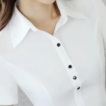 Naujas Mados Moterų Oficialų Trumpą Šifono Rankovėmis Marškinėliai Office Ponios Plus Size Darbo Drabužiai Viršūnes Vasaros Drabužių