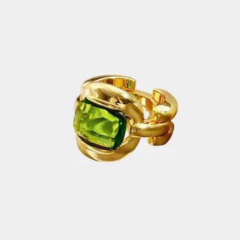Vintage Boutique Smaragdas Žiedai Lady Vienas Dydis Žalvario Bazės Aukso chromu padengtas Žalia ZC Akmens Bambuko Piršto Žiedai Moterims