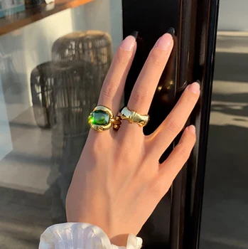 Vintage Boutique Smaragdas Žiedai Lady Vienas Dydis Žalvario Bazės Aukso chromu padengtas Žalia ZC Akmens Bambuko Piršto Žiedai Moterims