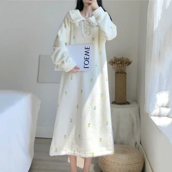 Nightgowns Moterys Naujų Korėjos Stilingas Saldus Koralų Aksomo Kawaii Pavasario Prarasti Minkšti, Švieži Ilgai Lady Homewear Negabaritinių Nėščia Suknelė