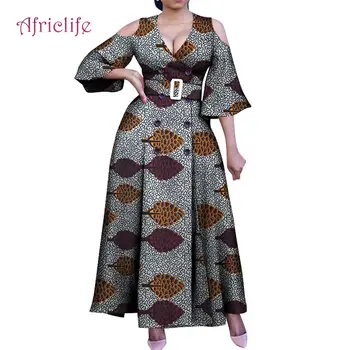 Dvigubo Breasted Plius Dydis Ilga Suknelė Reguliuoti Diržų Afrikos Moterų Drabužių Seksualių Moterų Drabužius Vasarą 