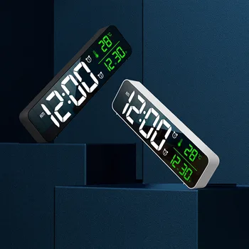 HD skaitmeninis LED laikrodis-žadintuvas su temperatūra ir data Miegamojo dekoras, šviesos laikrodis Tamsos skaitmeninis laikrodis-žadintuvas