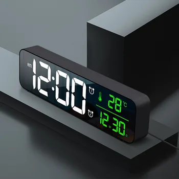 HD skaitmeninis LED laikrodis-žadintuvas su temperatūra ir data Miegamojo dekoras, šviesos laikrodis Tamsos skaitmeninis laikrodis-žadintuvas