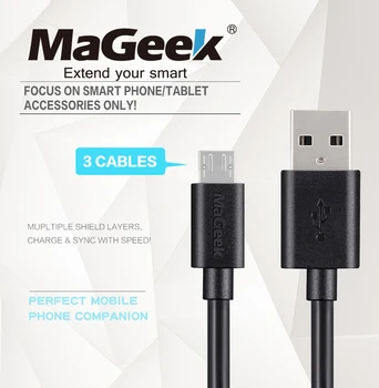 [3 Pjesės] MaGeek Micro USB Kabelis 1.0mx3 Greitai Įkrauti Mobiliojo Telefono Kabeliai, 