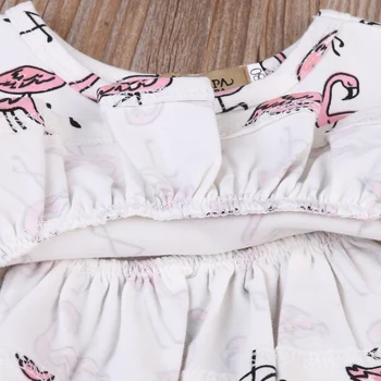 2vnt/Komplektas 2017 Mielas Naujagimiui Baby Girl Drabužiai be Rankovių Flamingo Raukiniai T-shirt +Gama Nuosėdos Outifts Sunsuit