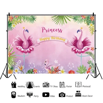Rožinė Tropical Princess Flamingo Gimtadienio Vasaros Palmės Medis, Gėlių Užsakymą Plakato Portretas Fono Nuotrauką Backdrops