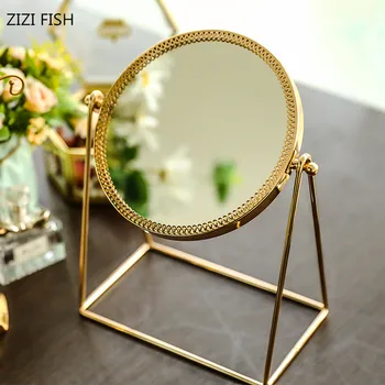 Vario darbalaukio makiažo veidrodėliai auksinio tualeto stiklo veidrodžiu princesė apvalus veidrodis su nešiojamų kosmetikos veidrodį espejos decorativos