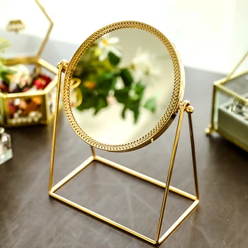 Vario darbalaukio makiažo veidrodėliai auksinio tualeto stiklo veidrodžiu princesė apvalus veidrodis su nešiojamų kosmetikos veidrodį espejos decorativos