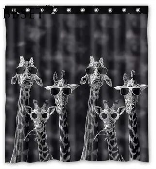 Juokingi Gyvūnų Dušo Užuolaidos Mielas Žirafa Nešioti Akinius Spausdinti Vandeniui Multi-dydis Cortina De Bano Vonios kambarys Dekoro su Kabliukais