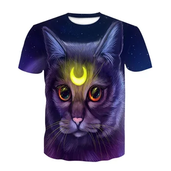 Vėliau vaikų drabužių katė 3D atspausdintas T-shirt atsitiktinis trumparankoviai O-kaklo mados spausdinimo 3D T-shirt berniukas mergaitė viršų