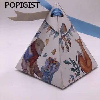 100vnt Animacinių filmų Vienaragis Žiemos lokys Trikampės Piramidės Saldainių Dėžutės Vestuvių Nori kūdikio Gimtadienio Kalėdų dovanų dėžutėje packag
