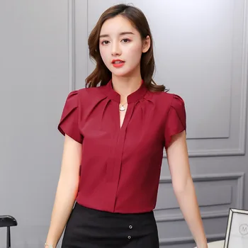 Korėjos Mados Moterų Marškiniai Moteris, Šifono Rankovėmis Plius Dydis Elegantiškas Office Lady V Kaklo Balta Palaidinė Marškinėliai Blusas Mujer De Moda