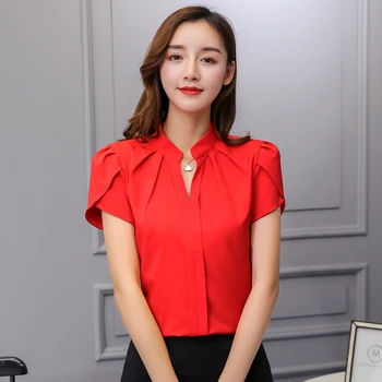 Korėjos Mados Moterų Marškiniai Moteris, Šifono Rankovėmis Plius Dydis Elegantiškas Office Lady V Kaklo Balta Palaidinė Marškinėliai Blusas Mujer De Moda