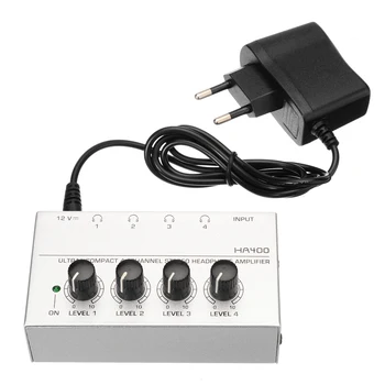 HA400 Ultra-Kompaktiškas 4 Kanalų Mini Audio Stereo Ausinių Stiprintuvas Amp Microamp Stiprintuvo su ES Maitinimo Adapteris