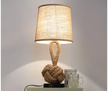 American retro asmenybė, kūrybos miegamojo, stalo lempos medžiaga kanapių virvė apdailos stalo lempa