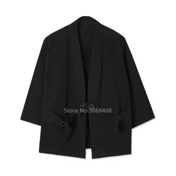 2020 Azijos, Japonijos Tradicinių Kimono Apranga Vyrams Streetwear Kinų Stiliaus Cosplay Kostiumas Juodas Megztinis Mados Haori Kailis