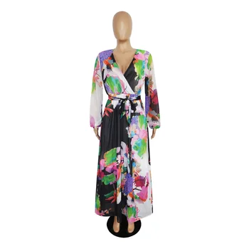 2019 m. Vasarą Moterys Maxi Suknelė Gėlių spausdinti Šifono Plius Dydis boho stiliaus vestidos Elegantiškas Paplūdimio Ilga Suknelė Didelis Dydis Suknelės