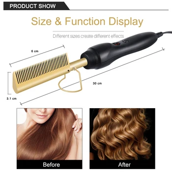 Šukos Hot Comb Plaukų Ištiesinimo Priemonės Butas Lygintuvai, Elektros Plaukai Garbanoti Geležies, Titano Lydinio Hair Curler Teptuku Ekologiška