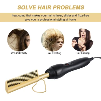 Šukos Hot Comb Plaukų Ištiesinimo Priemonės Butas Lygintuvai, Elektros Plaukai Garbanoti Geležies, Titano Lydinio Hair Curler Teptuku Ekologiška