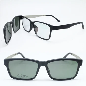 Greitas pardavimo 010 ULTEM kvadrato formos recepto akinius su megnatic klipą poliarizuoti akiniai lęšio 2 in 1 akiniai
