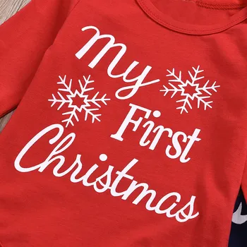 0-24M pirmą kalėdų drabužius, kūdikių berniukų, mergaičių Mano Pirmoji Kalėdų Laiškas Išspausdintas Snaigės Romper Elnias Kelnes Kalėdos Komplektus Nustatyti Q5