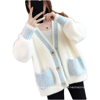 Tendencijos Produktų Megztinis Didelio Dydžio Kailiniai Paltai Moterims Mezgimo Viršutiniai drabužiai Rudens/Žiemos dvipusis Imituoti Mink Kašmyras Viršūnes 381