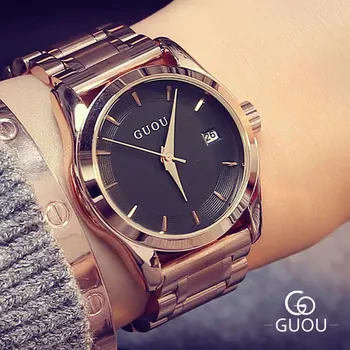 Guou Prekės ženklo Moteris Kvarciniai Laikrodžiai Visas Rose Gold Plieno juosta Verslo Atsitiktinis Japonijos Panele Laikrodis Laikrodžius Paprasta Dovana Laikrodžiai