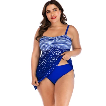 2020 Plus Size 5XL Dviejų dalių maudymosi kostiumėlis Moterims Didelis Didelis Spausdinti Dot Paukščių maudymosi Kostiumėliai, Svogūnai Mėlyna Juoda Tankini Sijonas Paplūdimio Maudymosi Kostiumas