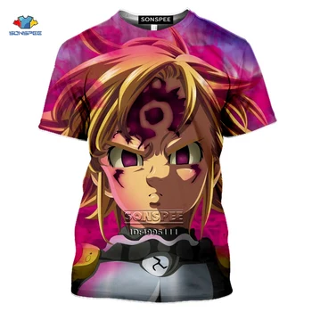 SONSPEE Anime Septynios Mirtinos Nuodėmės, vyriški T-shirt 3D Spausdinimo Japonijoje Manga Moterų Vasaros Laisvalaikio Salė Marškinėliai Meliodas Estarossa Draudimas
