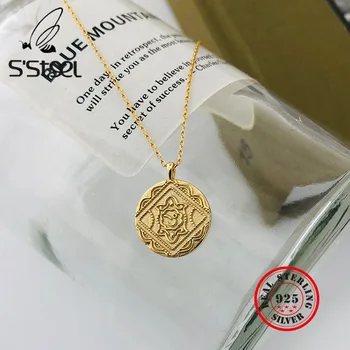 S'STEEL Karoliai Moterų 925 Sterlingas Sidabro Apvalios Monetos, Aukso Madinga Pakabukas Karoliai Collares De Moda 2020 Smulkūs Juvelyriniai dirbiniai