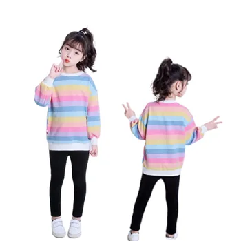2020 Prekės Rudenį Vaikų Long Sleeve T-Shirt Girls Vaivorykštės Juostos Medvilnės Palaidinukė 3-12Y Vaikas Naujovė Animacinių filmų Topai Drabužiai