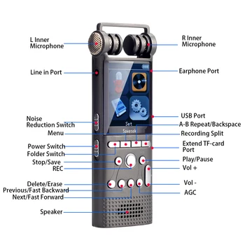 Profesinės Balso Aktyvuota Skaitmeninio Garso Diktofonas 8GB 16GB USB Pen Triukšmo slopinimas 100hrs Bty Gyvybės Palaikymo TF Kortelė