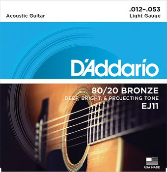EJ11 bronzos 80/20 stygos akustinė gitara bronzos šviesos 12-53 D'Addario