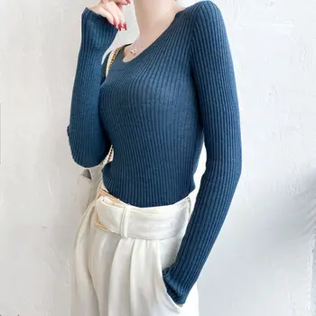 Plonas rudenį megztiniai megztinis moterims apvalios kaklo marškinėliai kieto spalvų marškinėliai 2020 m.