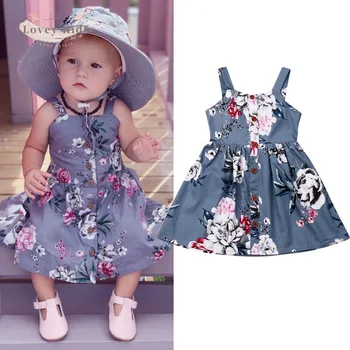 2020 Bamblys Baby Girl Dress 0-4Year Gėlių Gėlių Spausdinti Saldus Diržas Rankovių Backless Tvarstis Kūdikiams, Vaikams Kostiumas