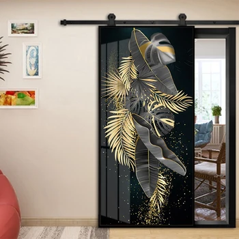 Lipnios Durų Lipdukas Modernūs, Prabangūs 3D Aukso Bananų Lapų Tapetai Kambarį Miegamojo Duris Plakatas Vandeniui 3D Lipdukai