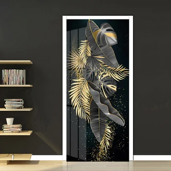 Lipnios Durų Lipdukas Modernūs, Prabangūs 3D Aukso Bananų Lapų Tapetai Kambarį Miegamojo Duris Plakatas Vandeniui 3D Lipdukai