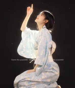 Moterų Tradicinis Japonų Stiliaus Drugelis Obi Kimono Yukata Suknelė Mergaitėms Geiša Sakura Spausdinti Kawaii Chalatas Cosplay Kostiumas