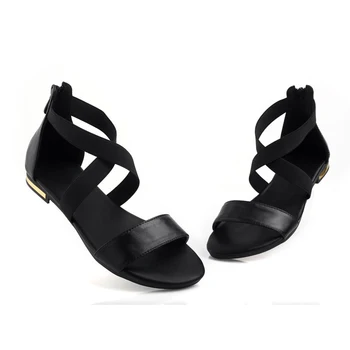 QZYZRAI karvės odos Plus size 34-46 naujas moterų sandalai originali oda +Pu butas vasaros bateliai moteris mados batai juodos spalvos