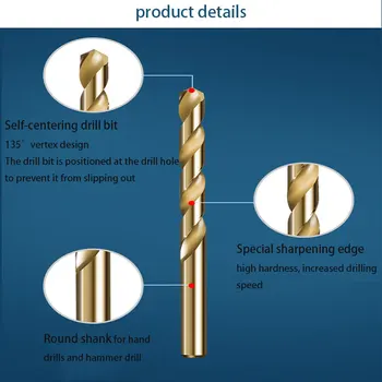 AOBEN 13/19PCS HSS Titano Twist Drill Bitų Rinkinys, skirtas Metalo ir Medienos apdirbimo elektros įrankių Priedai Turas Šerdies Apvilktos 1,0 mm-10 mm