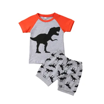 Naujagimio Berniukų-Dinozaurų Spausdinti Šukuotinės Medvilnės marškinėliai+Kelnės Komplektus Drabužių 2vnt Rinkiniai
